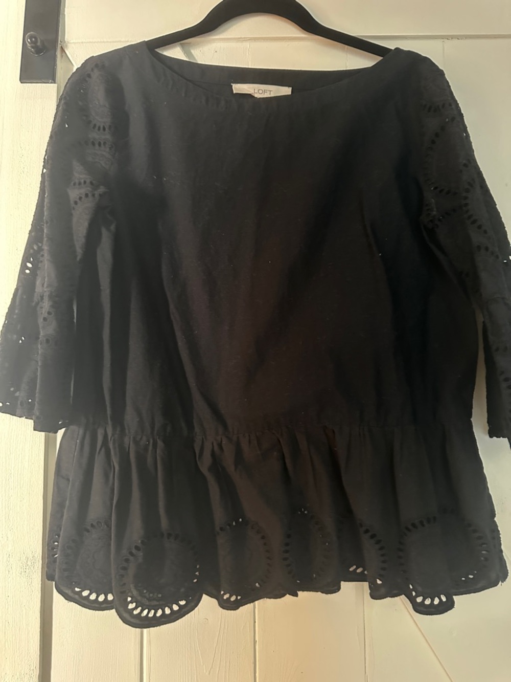 LOFT Black Eyelet Peplum Tunic